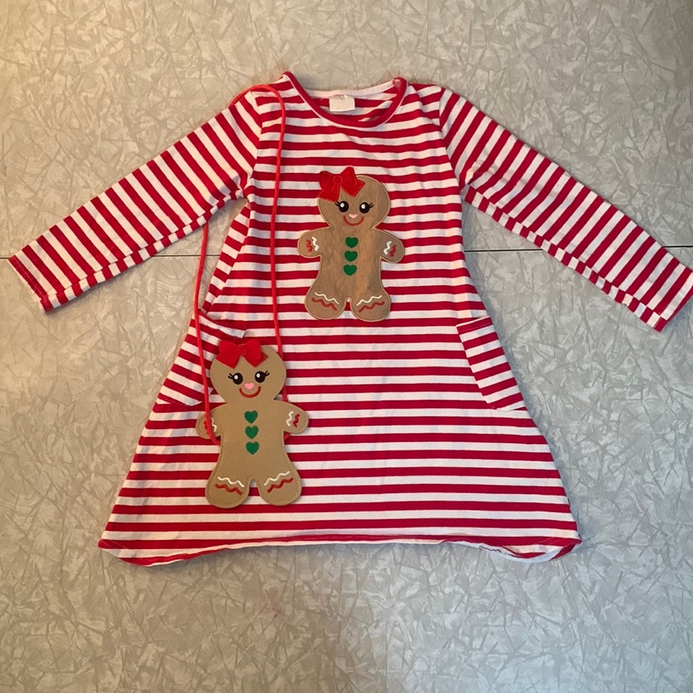 Girls Size 5 Christmas Gingerbread Girl Dress with matching Purse
